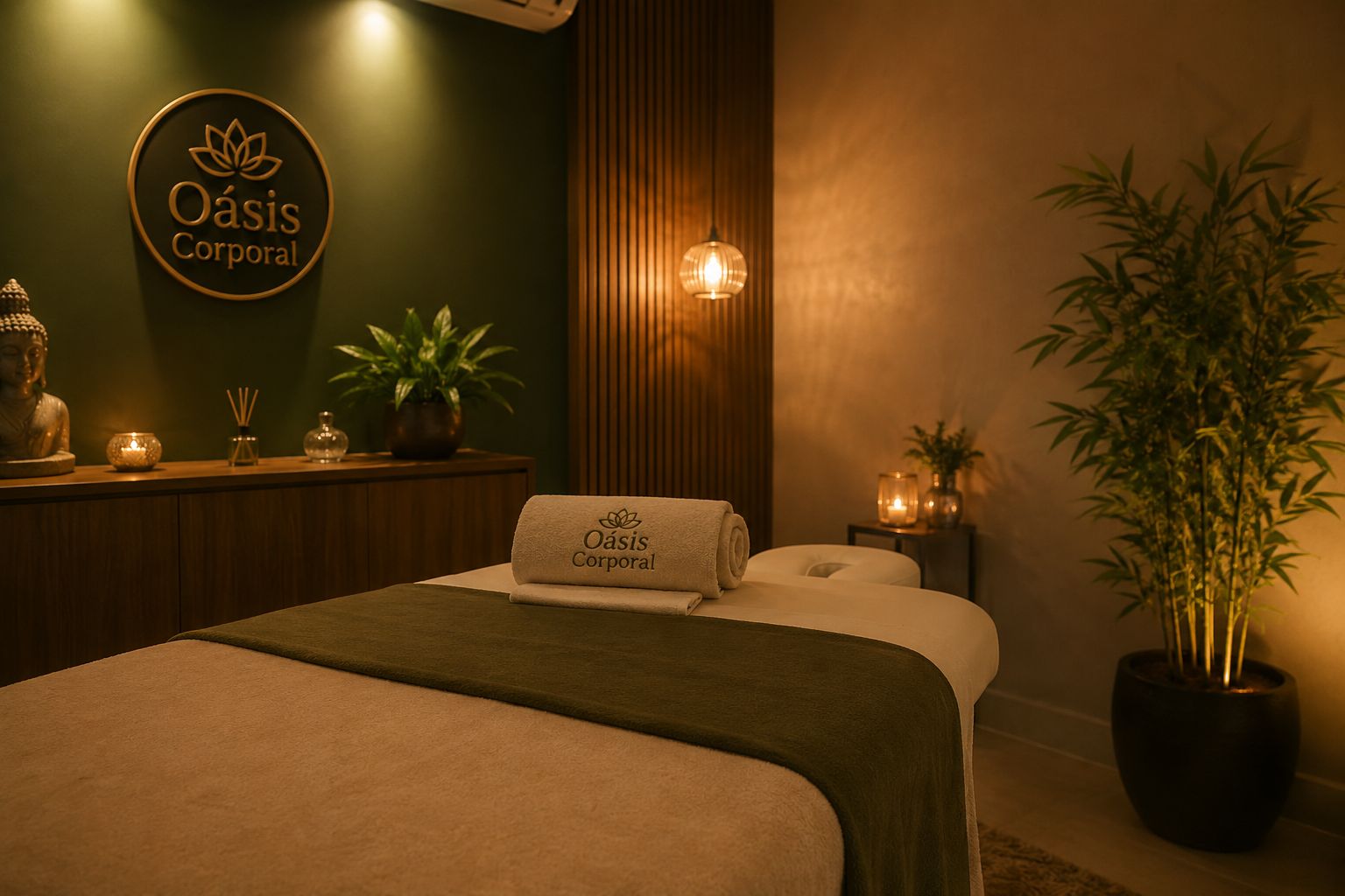 Ambiente de massagem e relaxamento inspirado em bem-estar e conforto