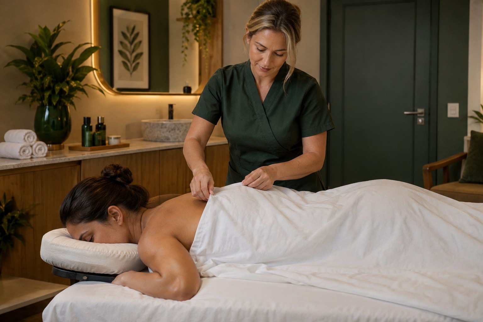 Cliente com cobertura corporal adequada durante sessão profissional de massagem em BH